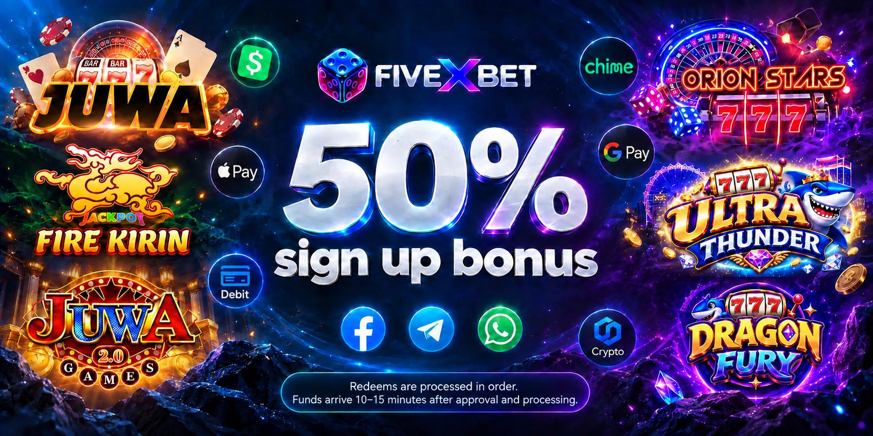 FiveXBet 50% sign-up bonus